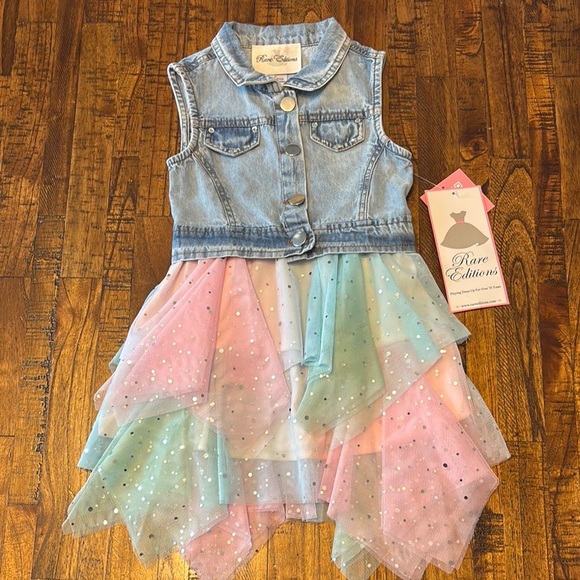 Denim and Pastel Layered Dress - Picture 6 of 15